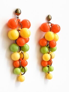 Vintage 80s Statement Earrings Bright Citrus Colors dangle yellow green orange